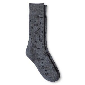 Merona Size 6-12 Crew Socks Mens Grey Tennis Racket Print Cotton Blend NEW